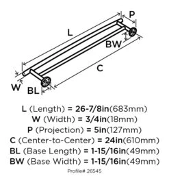 Amerock Arrondi 24" (610mm) Double Towel Bar -Amerock Sales Shop ame bh26545 spec 4 big