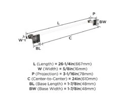 Amerock Glacio 24" (610mm) Towel Bar -Amerock Sales Shop ame bh36064cg10 dimensions big