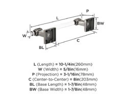 Amerock Glacio 8" (203mm) Towel Bar -Amerock Sales Shop ame bh36065cg10 dimensions big