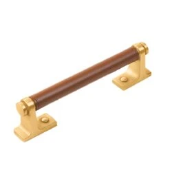 Belwith-Keeler Reserve 5-1/16" (129mm) Center-to-Center Cabinet Pull (Brushed Golden Brass With Brown Leather)