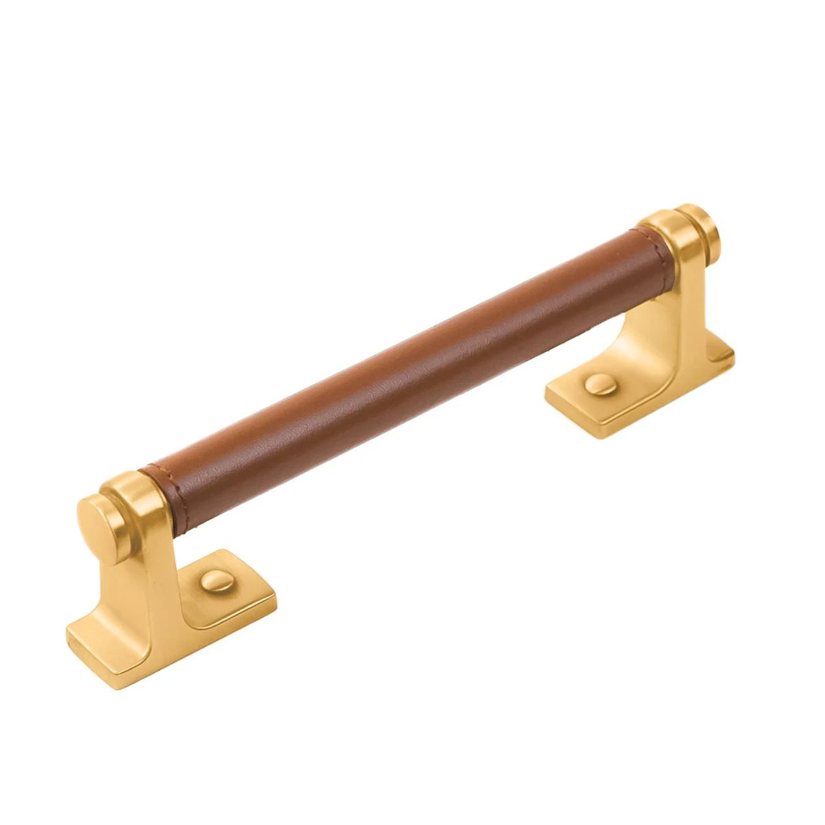 Belwith-Keeler Reserve 5-1/16" (129mm) Center-to-Center Cabinet Pull (Brushed Golden Brass With Brown Leather) 1 Belwith-Keeler Reserve 5-1/16" (129mm) Center-to-Center Cabinet Pull (Brushed Golden Brass With Brown Leather)