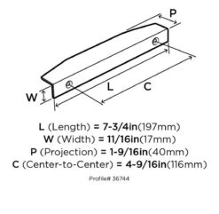 Amerock Aloft 7-3/4" (197mm) Cabinet Edge Pull -Amerock Sales Shop bp36744 aloft technical line 2 big