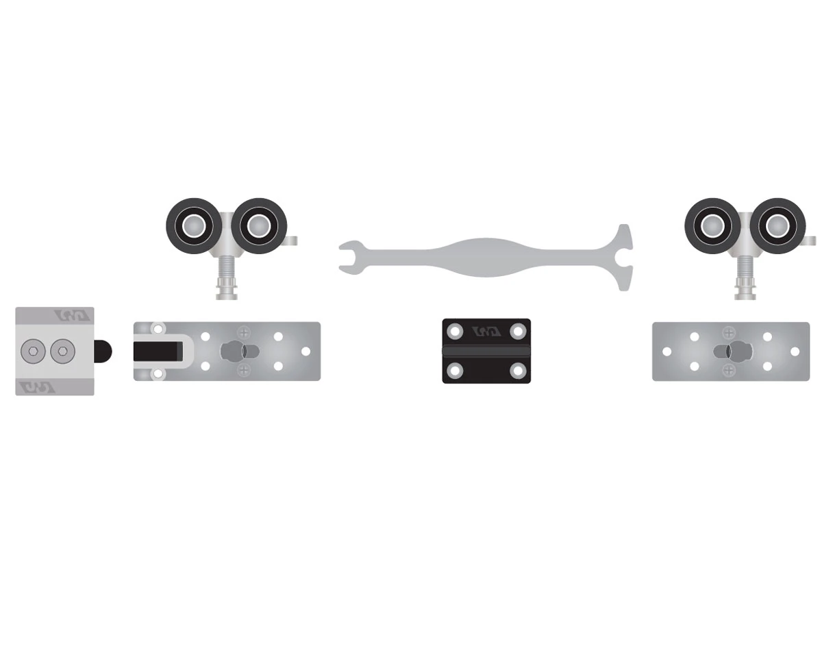 Cavity Sliders M8 Carriage Pack With One Track Stop, For Doors Up To 500lbs. 1 Cavity Sliders M8 Carriage Pack With One Track Stop, For Doors Up To 500lbs.