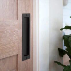 Emtek Sandcast Rustic Modern 8" (203mm) Rectangle Flush Pull - EACH -Amerock Sales Shop emt 220408fb installed big 1