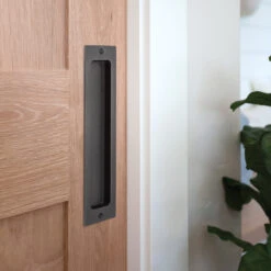 Emtek Sandcast Rustic Modern 6" (152mm) Rectangle Flush Pull - EACH -Amerock Sales Shop emt 220408mb installed big 2