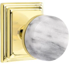 Emtek Select Conical White Marble Door Knobset W/Wilshire Rosette -Amerock Sales Shop emt cc wilshire marble us3nl big