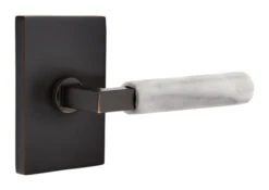 Emtek Select L-Square White Marble Door Leverset W/Modern Rectangle Rosette -Amerock Sales Shop emt modern brass lever ls mrwh modern rectangular us10b web big 4