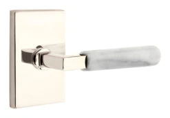 Emtek Select L-Square White Marble Door Leverset W/Modern Rectangle Rosette -Amerock Sales Shop emt modern brass lever ls mrwh modern rectangular us14 web big