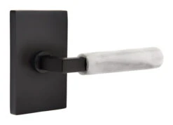Emtek Select L-Square White Marble Door Leverset W/Modern Rectangle Rosette -Amerock Sales Shop emt modern brass lever ls mrwh modern rectangular us19 web big