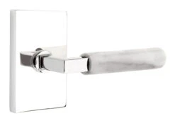 Emtek Select L-Square White Marble Door Leverset W/Modern Rectangle Rosette -Amerock Sales Shop emt modern brass lever ls mrwh modern rectangular us26 web big