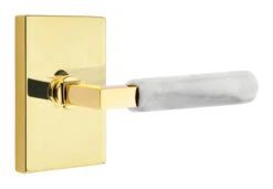 Emtek Select L-Square White Marble Door Leverset W/Modern Rectangle Rosette -Amerock Sales Shop emt modern brass lever ls mrwh modern rectangular us3nl web big