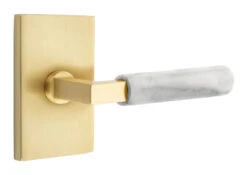 Emtek Select L-Square White Marble Door Leverset W/Modern Rectangle Rosette -Amerock Sales Shop emt modern brass lever ls mrwh modern rectangular us4 web big 4