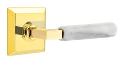 Emtek Select L-Square White Marble Door Leverset W/Quincy Rosette -Amerock Sales Shop emt modern brass lever ls mrwh quincy us3nl web big