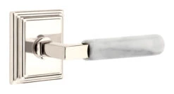 Emtek Select L-Square White Marble Door Leverset W/Wilshire Rosette -Amerock Sales Shop emt modern brass lever ls mrwh wilshire us14 web big