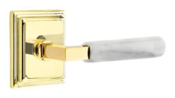 Emtek Select L-Square White Marble Door Leverset W/Wilshire Rosette -Amerock Sales Shop emt modern brass lever ls mrwh wilshire us3nl web big