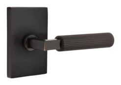 Emtek Select L-Square Straight Knurled Door Leverset W/Modern Rectangle Rosette -Amerock Sales Shop emt modern brass lever ls sk modern rectangular us10b web big 2