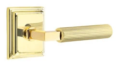 Emtek Select L-Square Straight Knurled Door Leverset W/Wilshire Rosette -Amerock Sales Shop emt modern brass lever ls sk wilshire us3nl web big