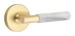 Emtek Select T-Bar White Marble Door Leverset W/Disk Rosette -Amerock Sales Shop emt modern brass lever ta mrwh disk us4 web big 1