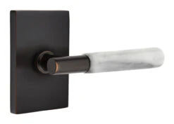 Emtek Select T-Bar White Marble Door Leverset W/Modern Rectangle Rosette -Amerock Sales Shop emt modern brass lever ta mrwh modern rectangular us10b web big 2