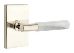 Emtek Select T-Bar White Marble Door Leverset W/Modern Rectangle Rosette -Amerock Sales Shop emt modern brass lever ta mrwh modern rectangular us14 web big 4