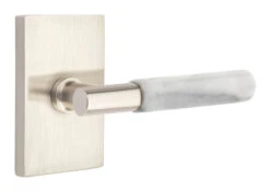 Emtek Select T-Bar White Marble Door Leverset W/Modern Rectangle Rosette -Amerock Sales Shop emt modern brass lever ta mrwh modern rectangular us15 web big 1