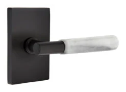 Emtek Select T-Bar White Marble Door Leverset W/Modern Rectangle Rosette -Amerock Sales Shop emt modern brass lever ta mrwh modern rectangular us19 web big