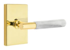 Emtek Select T-Bar White Marble Door Leverset W/Modern Rectangle Rosette -Amerock Sales Shop emt modern brass lever ta mrwh modern rectangular us3nl web big