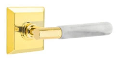 Emtek Select T-Bar White Marble Door Leverset W/Quincy Rosette -Amerock Sales Shop emt modern brass lever ta mrwh quincy us3nl web big