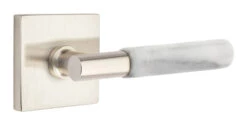 Emtek Select T-Bar White Marble Door Leverset W/Square Rosette -Amerock Sales Shop emt modern brass lever ta mrwh square us15 web. big 1