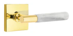 Emtek Select T-Bar White Marble Door Leverset W/Square Rosette -Amerock Sales Shop emt modern brass lever ta mrwh square us3nl web. big
