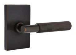 Emtek Select T-Bar Straight Knurled Door Leverset W/Modern Rectangle Rosette -Amerock Sales Shop emt modern brass lever ta sk modern rectangular us10b web big 3