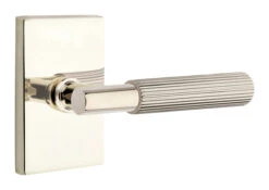 Emtek Select T-Bar Straight Knurled Door Leverset W/Modern Rectangle Rosette -Amerock Sales Shop emt modern brass lever ta sk modern rectangular us14 web big 3