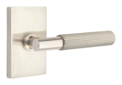 Emtek Select T-Bar Straight Knurled Door Leverset W/Modern Rectangle Rosette -Amerock Sales Shop emt modern brass lever ta sk modern rectangular us15 web big 1