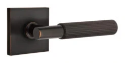 Emtek Select T-Bar Straight Knurled Door Leverset W/Square Rosette -Amerock Sales Shop emt modern brass lever ta sk square us10b web big 4