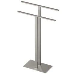 Gatco Modern Floor Two-Level Towel Holder (Satin Nickel)