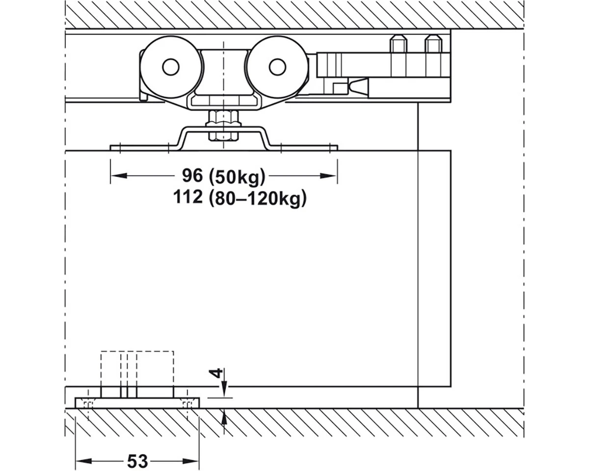 Hafele Slido D-Line11 80-P Sliding Door Hanger Set - 176lb. (19-11/16" Min. Door Width Without Soft Close) 5 Hafele Slido D-Line11 80-P Sliding Door Hanger Set - 176lb. (19-11/16" Min. Door Width Without Soft Close) - Image 5