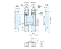 Sugatsune 3-Way Adjustable Concealed Hinge For Cladded Doors - EACH (White) -Amerock Sales Shop hes3dw190 linedrawing big 1
