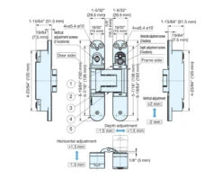 Sugatsune 3-Way Adjustable Stainless Steel Concealed Hinge For 1-7/16"(36mm) Min. Thick Doors - EACH (Satin Stainless) -Amerock Sales Shop hgs3d s160sh 5 big