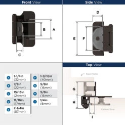 Amerock 1/4" Overlay Double Demountable Partial Wrap Self Closing Cabinet Hinge - PAIR -Amerock Sales Shop oil rubbed bronze hinge amerock functional hardware self closing demountable bpr8701orb technical drawing back 23 big