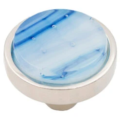 Salo Glass Meld 1-1/2" (38mm) Round Cabinet Knob (Polished Nickel/Liquid Blue Glass)
