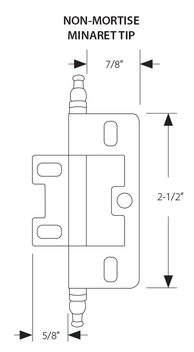 Schaub And Company Adjustable Solid Brass 2-1/2" (64mm) Flush/Full Inset Non Mortise Minaret Tip Hinge - EACH (Polished Chrome) 2 Schaub And Company Adjustable Solid Brass 2-1/2" (64mm) Flush/Full Inset Non Mortise Minaret Tip Hinge - EACH (Polished Chrome) - Image 2
