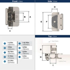 Amerock 1/2" Overlay Double Demountable Partial Wrap Self Closing Cabinet Hinge - PAIR -Amerock Sales Shop satin nickel hinge amerock functional hardware self closing demountable bpr8704g10 technical drawing back 23 big
