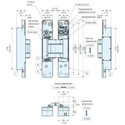 Sugatsune 3-Way Adjustable Concealed Hinge For 1-3/8"(35mm) Min. Thick Doors - EACH (Dull Chrome) -Amerock Sales Shop sug hes3d e160 spec2 big 2