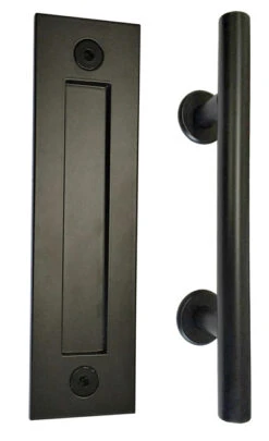Sure-Loc Modern 12" (305mm) Barn Door Pull & Flush Handle - Back-to-Back Mounted Set (Flat Black)