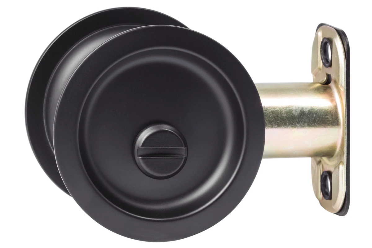 Sure-Loc Round Pocket Door Privacy Latch - EACH (Matte Black) 2 Sure-Loc Round Pocket Door Privacy Latch - EACH (Matte Black) - Image 2