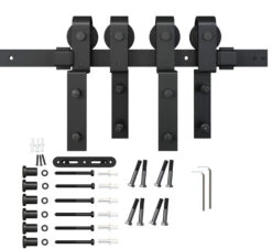 US Futaba 78" (1981mm) Flat Rail Bypass Sliding Barn Door Track Set - 220lb. (Matte Black)